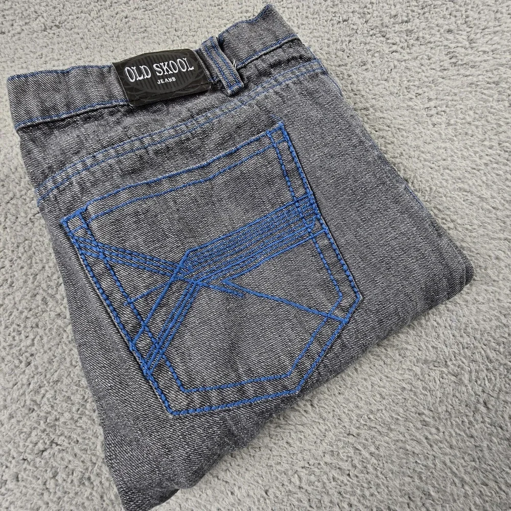 Old Skool‎ Denim Jeans Black Medium Wash Mens 36X30 Hip Hop Baggy